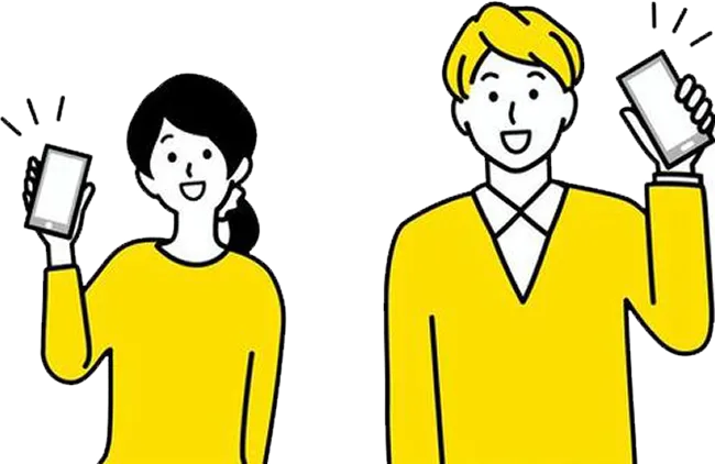 スマホを持って笑っている男女のイラスト